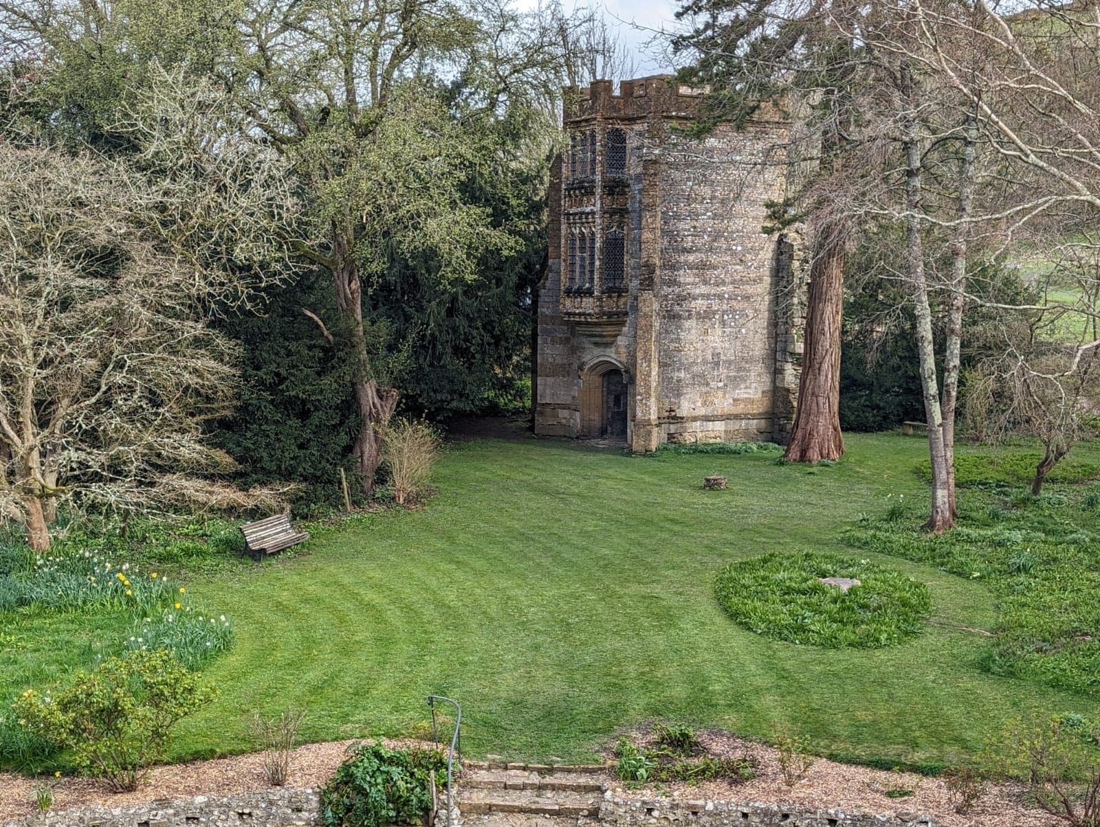 The Monument courtyard at Cerne Abbey set for an event