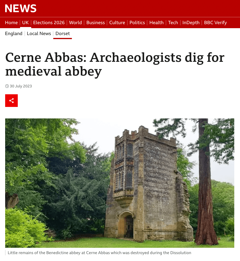 BBC News article on the Cerne Abbey archaeological dig