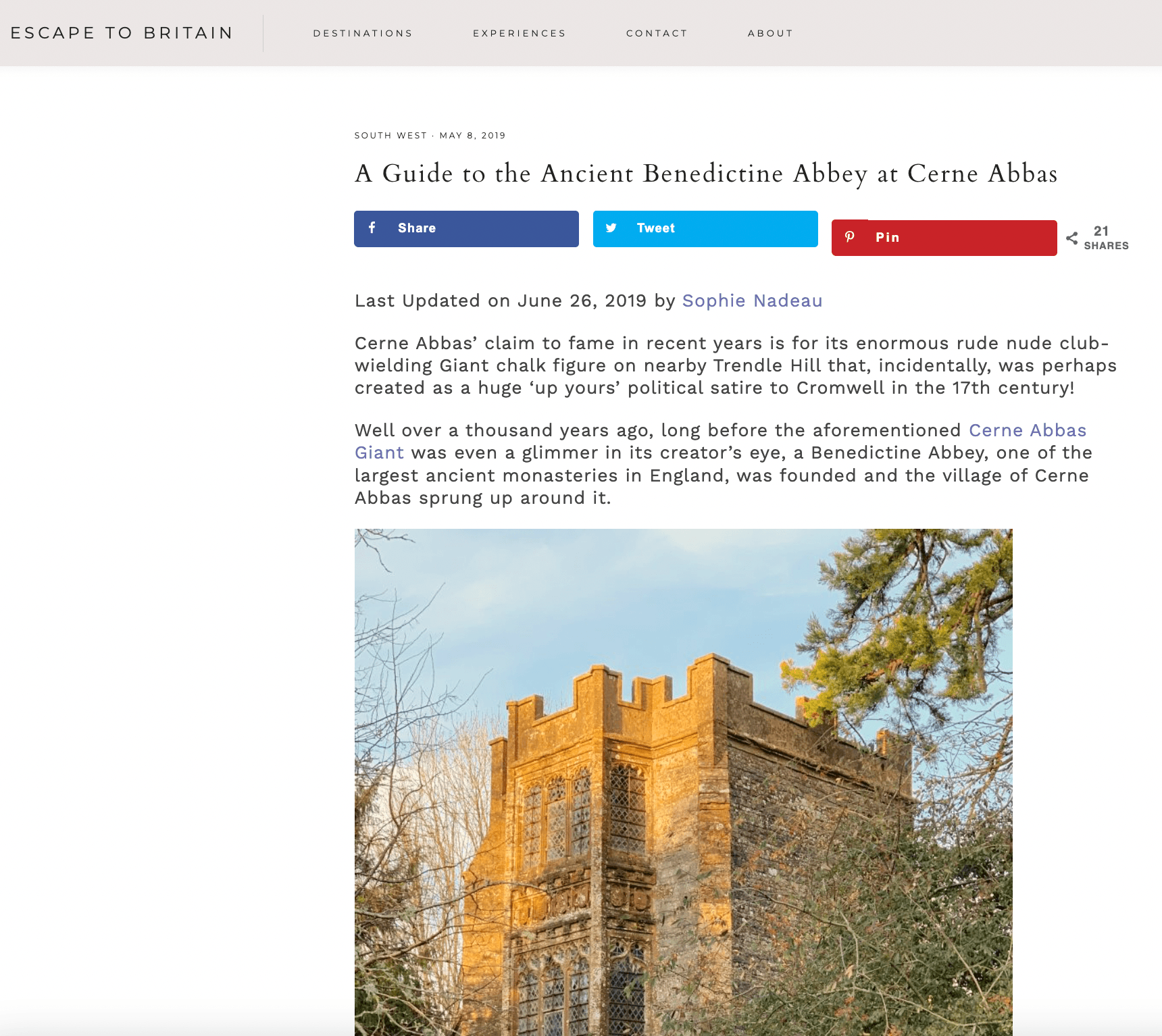 Escape to Britain feature on Cerne Abbey